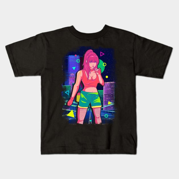 Cute Vaporwave Anime Girl Aesthetic Dance Music Kids T-Shirt by theperfectpresents